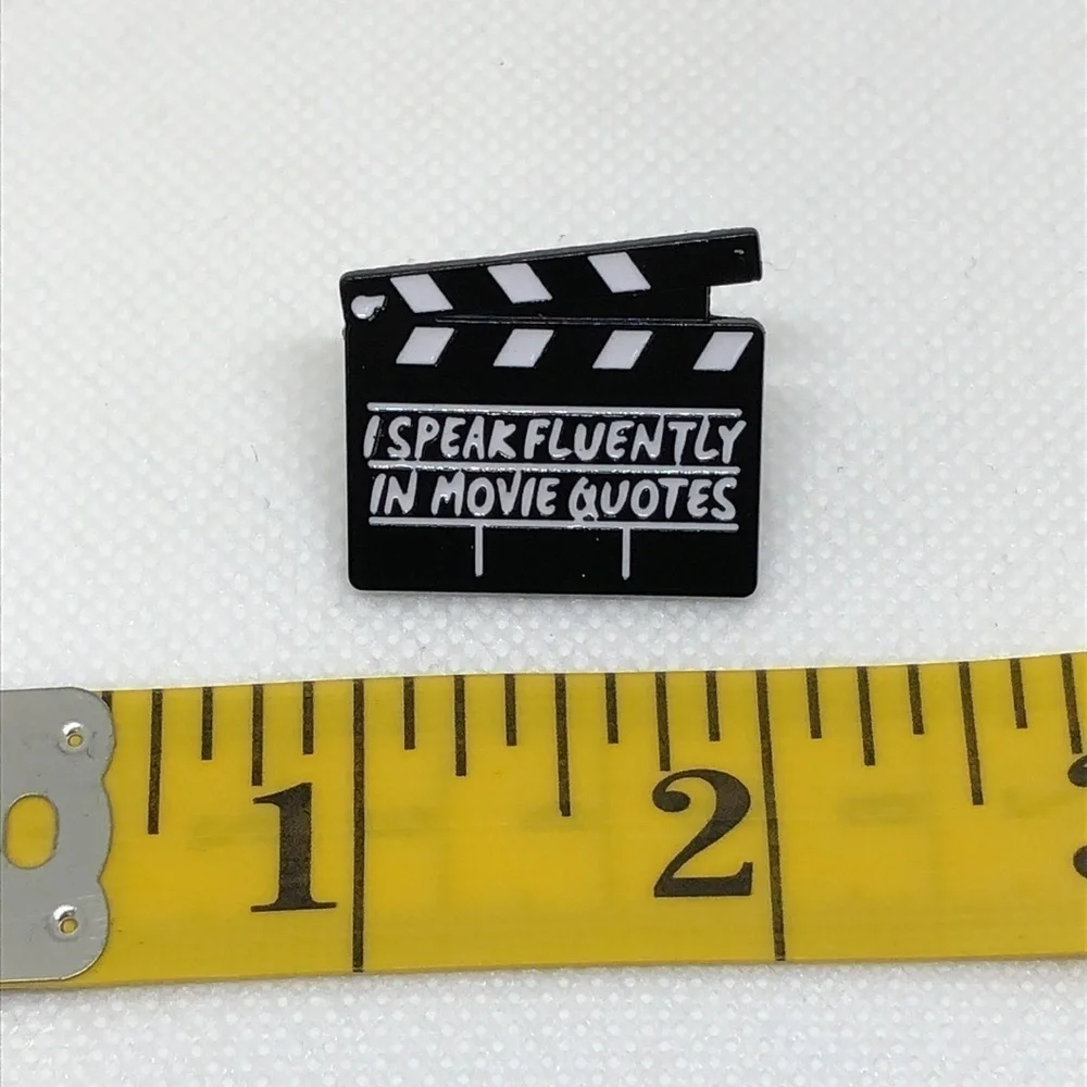 3/$25 “I Speak Fluently in Movie Quotes” Movie Clapboard Pin Badge Brooch